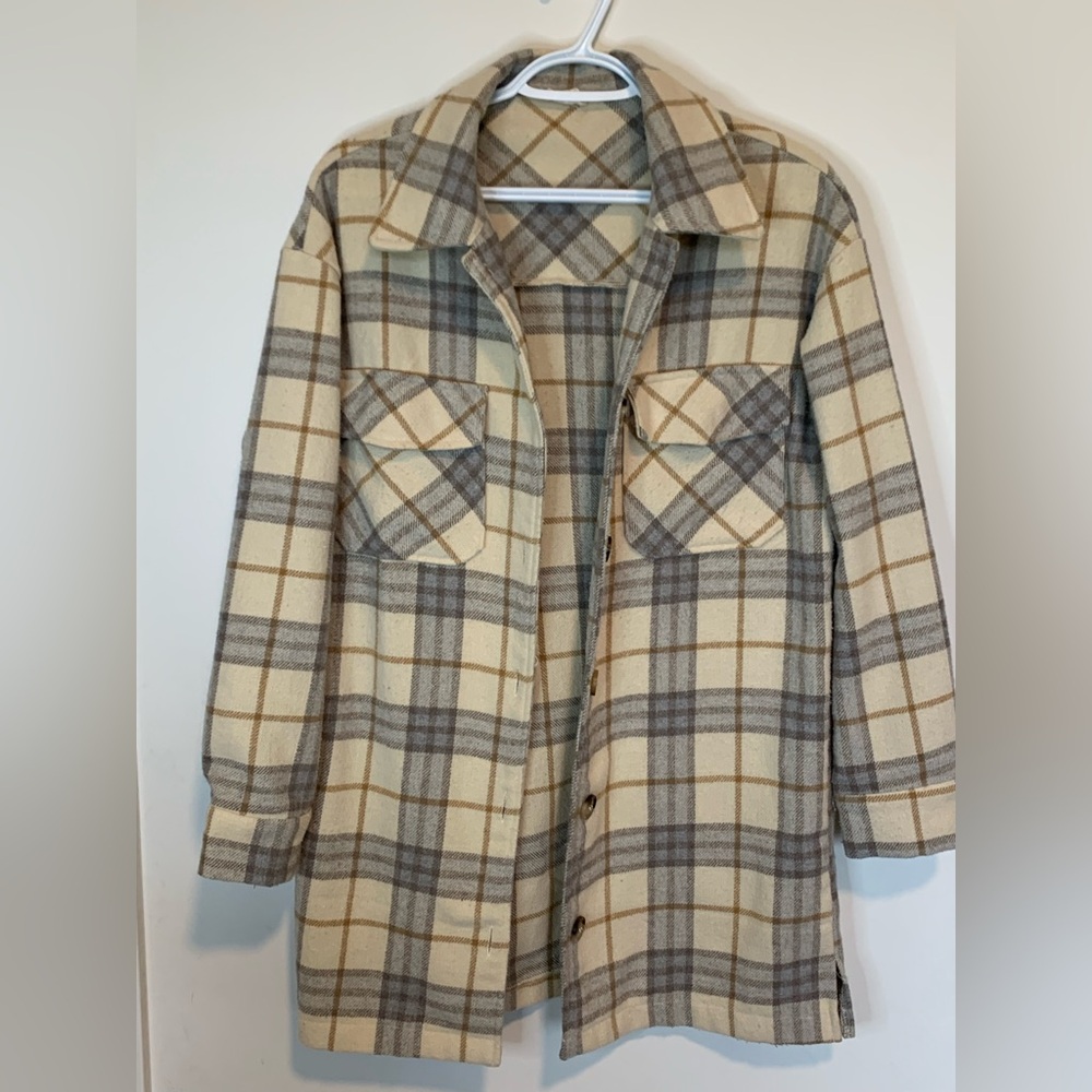 Hem & Thread Wool Blend Button Up Shacket Plaid Shirt Jacket Women’s Size Small